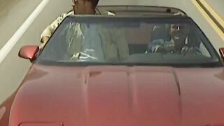 Classic dark hair with long boobies blows and fucks dudes by the vehicle