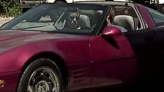 Classic dark hair with long boobies blows and fucks dudes by the vehicle