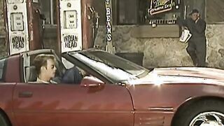 Classic dark hair with long boobies blows and fucks dudes by the vehicle
