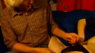 Vintage blonde lovers have hardcore sex after rough day