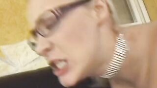 Passionate blonde teenagers loves to got boned rough doggy style on leather couch