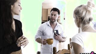 Lusty hubby fucks the nanny April Olsen into front of his ex-wife Kenna James