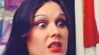 Dark Hair hottie sits and chair and deep throats a rough dick then gets drilled
