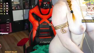 Big Titted and Bushy Princess Leia Organa Sub with chains into breasts and neck performance Huge booty