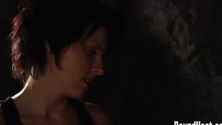 Handcuffed Lesbo Slaves Making Out And Getting Whipped