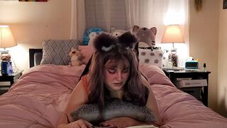 uWu cat women ride a pillow while shes home alone