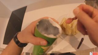 I put my cock inside a box of chips and served my stepmom! HER reaction was