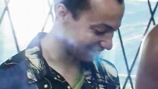 Hubby watches his turned on blonde ex-wife suck off 2 hung ebony men and fucks