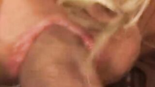 Vulgar fucker loves sucking off and fucking a mutant dick on the living room couch