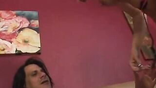 Vulgar fucker loves sucking off and fucking a mutant dick on the living room couch