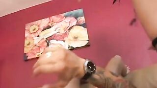 Vulgar fucker loves sucking off and fucking a mutant dick on the living room couch