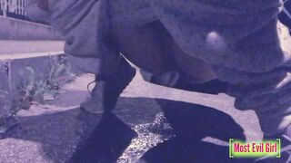 sluts alone at night into a parking lot lowers her leggings inside outdoor to piss
