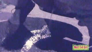 sluts alone at night into a parking lot lowers her leggings inside outdoor to piss