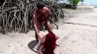 Ginger Curly Hair Hispanic Teenie Marcia Hard Public Sex at the Beach