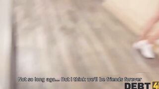 DEBT4k. 3 cute girls lured in foursome with debt collector