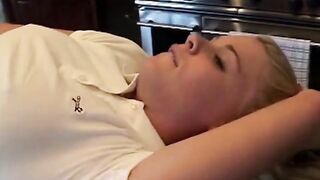 Little Summer laying on table Masturbate snatch