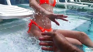 AT THE HOTEL POOL, I PLAYED WITH MY BUTT AND MADE HIM CUM ON ME - Melina Bloom
