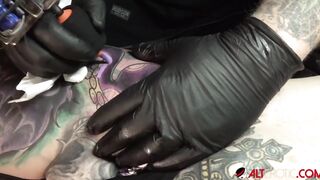 Big Boobed Cutie Marie Bossette can hardly deal with the pain of getting a new tattoo