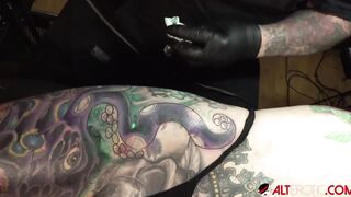 Big Boobed Cutie Marie Bossette can hardly deal with the pain of getting a new tattoo
