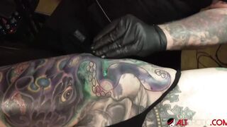 Big Boobed Cutie Marie Bossette can hardly deal with the pain of getting a new tattoo