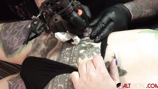 Big Boobed Cutie Marie Bossette can hardly deal with the pain of getting a new tattoo