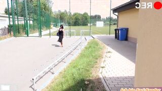 German huge breasts tattoo mom outside pick up point of view by voyeur