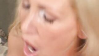mom blonde give oral sex then gets double penetrated by 2 long men