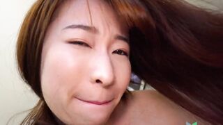 Office chick Chikako Sakurai first time on camera fucking, bald twat and nice long Japanese boobies.