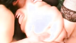 Chubby blonde and dark hair share a penis