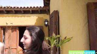 SummerSinner.com - Dark Hair Cutie turned on for the summer sun gets her sweet bald cunt pounded rough outdoor