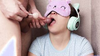 She is Addicted to Lollipops and I Trick Her to Put My Penis into Her Mouth