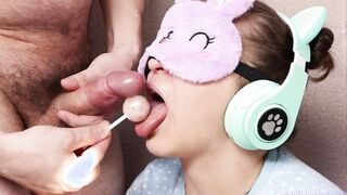 She is Addicted to Lollipops and I Trick Her to Put My Penis into Her Mouth