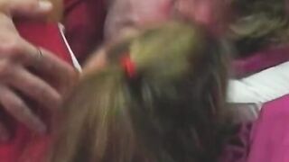 Young dark hair is blowing huge cock