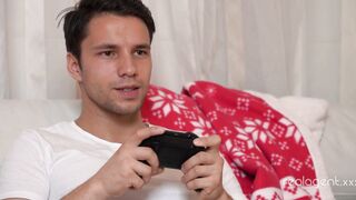 Blonde Hot Angelika Grays fucks her bf while he plays film game