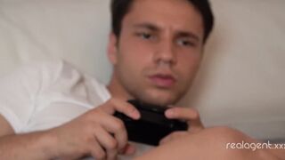 Blonde Hot Angelika Grays fucks her bf while he plays film game