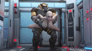 3d alien monster plays with a young woman into the Mars base camp