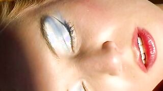Blonde with blue eye makeup gets fuck rough