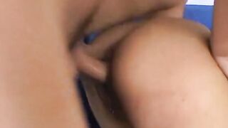 Pierced dark hair with long round boobies gets throat fucking and then drilling inside her booty