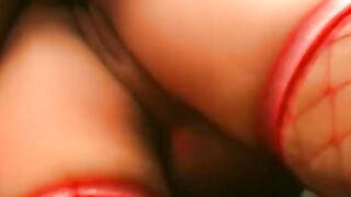 Chubby milf into red fishnets gets nailed rough on the couch