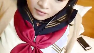 A adorable Japanese gorgeous schoolgirl is made a head and vaginal cum shot and Gonzo. Full
