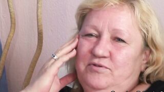 Big Boobed old lady takes it from both sides