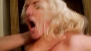 Great blonde cougar gets slammed by 2 men
