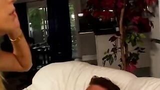Young blonde gets licked and drilled cowgirl style then swallows cumload