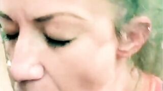 Skank Wifey sucking off dick into the woods