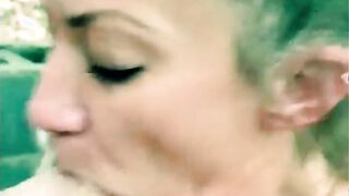 Skank Wifey sucking off dick into the woods