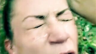 Skank Wifey sucking off dick into the woods