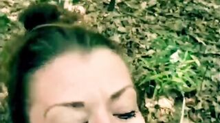 Skank Wifey sucking off dick into the woods