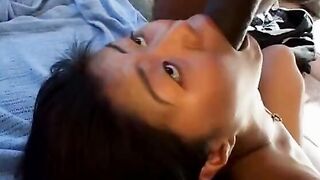 Ebony stud launches his huge and wide dick into tight cunt