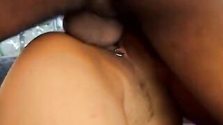 Ebony stud launches his huge and wide dick into tight cunt