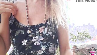 nippleringlover Bae cougar flashing tiny jugs insane spread nipple piercings big nipple rings outside